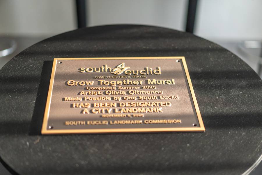 The South Euclid Landmark Commission plaque designating 'Grow Together' a city landmark.